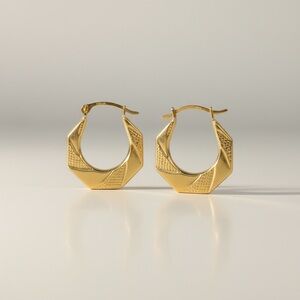 Jewelry 14k Solid Yellow Italian Gold Geometric Hoop Earrings 15.25mm